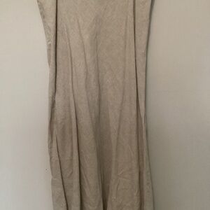 LANDS END 100% Linen Skirt 14 Maxi Length Light Khaki Preppy Lagenlook *FLAW* *D